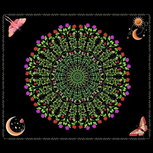 Jhdstore Wall Tapestry for Bedroom Blacklight Mandala Tapestry UV Reactive